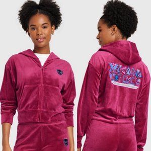 Marvel Wakanda Forever Velour Berry Red Graphic Zip Up Hoodie